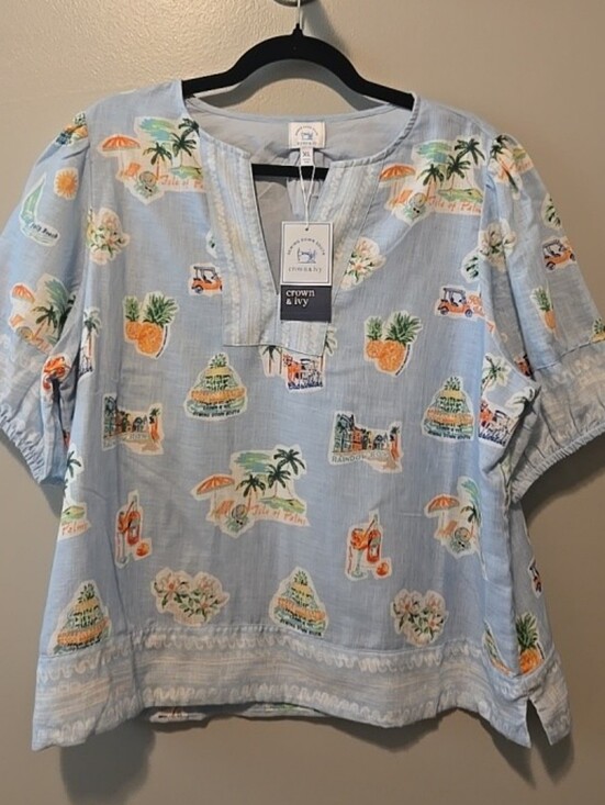crown & ivy Tops - Crown & Ivy Sewing Down South Women's Blouse Top Shirt Sz. XL NWT Blue Resort